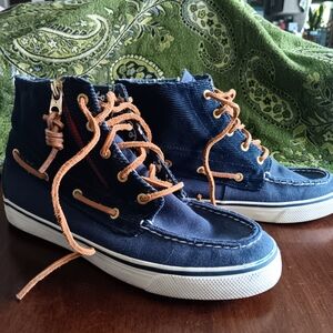 Sperry Blue and Tan High-Top Sneakers with Nautical Design